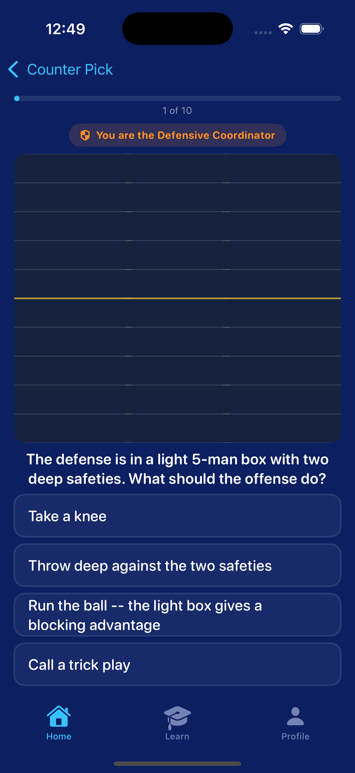 Counter Pick showing defensive scenario with coverage options